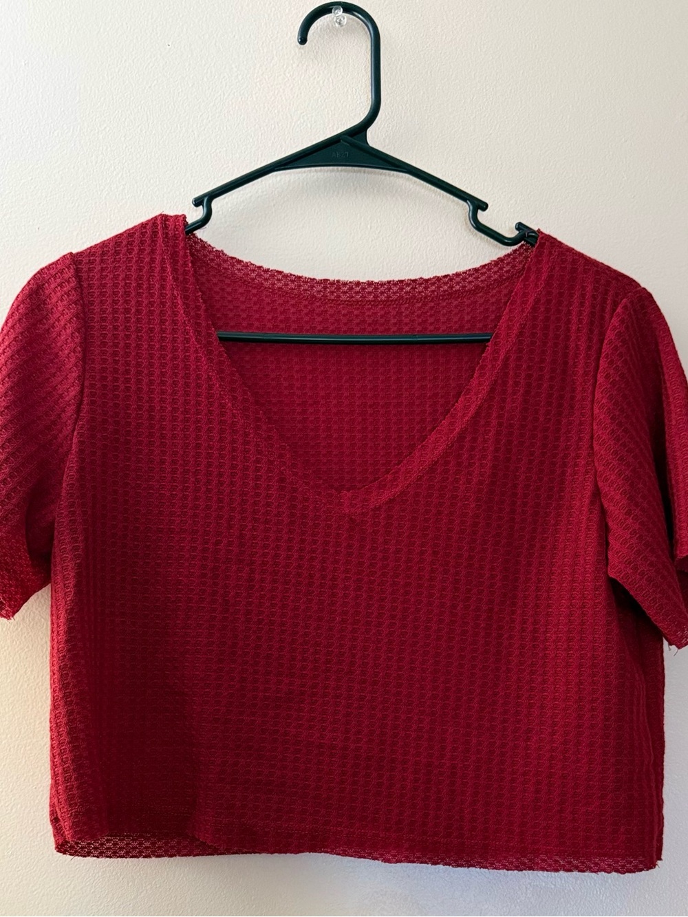 SHEIN Red Waffle-Knit V-Neck Crop Top